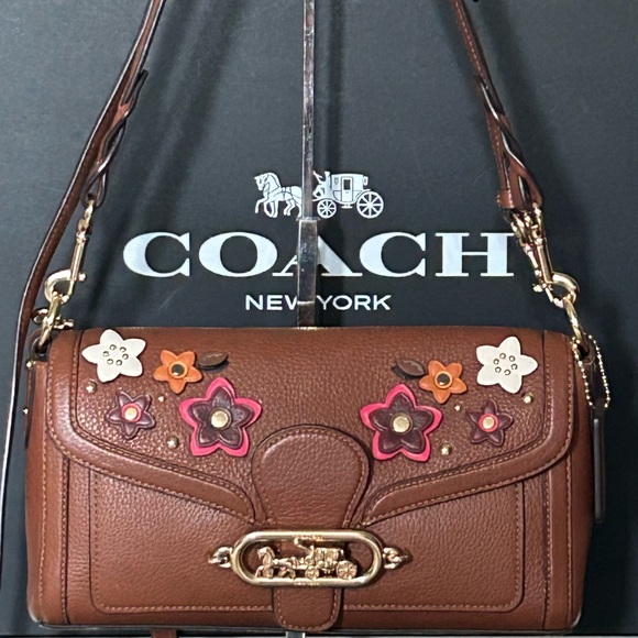 COACH Jade Pebble Leather w/Daisy Appliqués 2Way Shoulder/XBody Bag - Picture 3 of 12